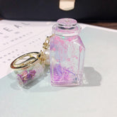Llavero estético con forma de botella de flores